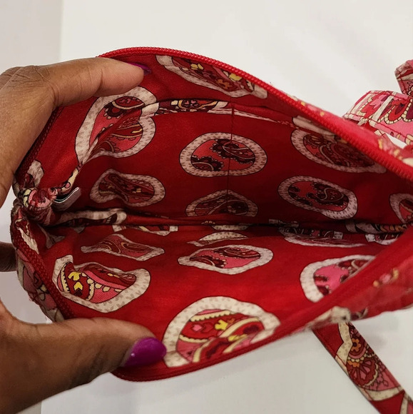 Vera Bradley Classic Womens Cherry Red Shoulder Crossbody Paisley Bag Purse - Picture 6 of 14